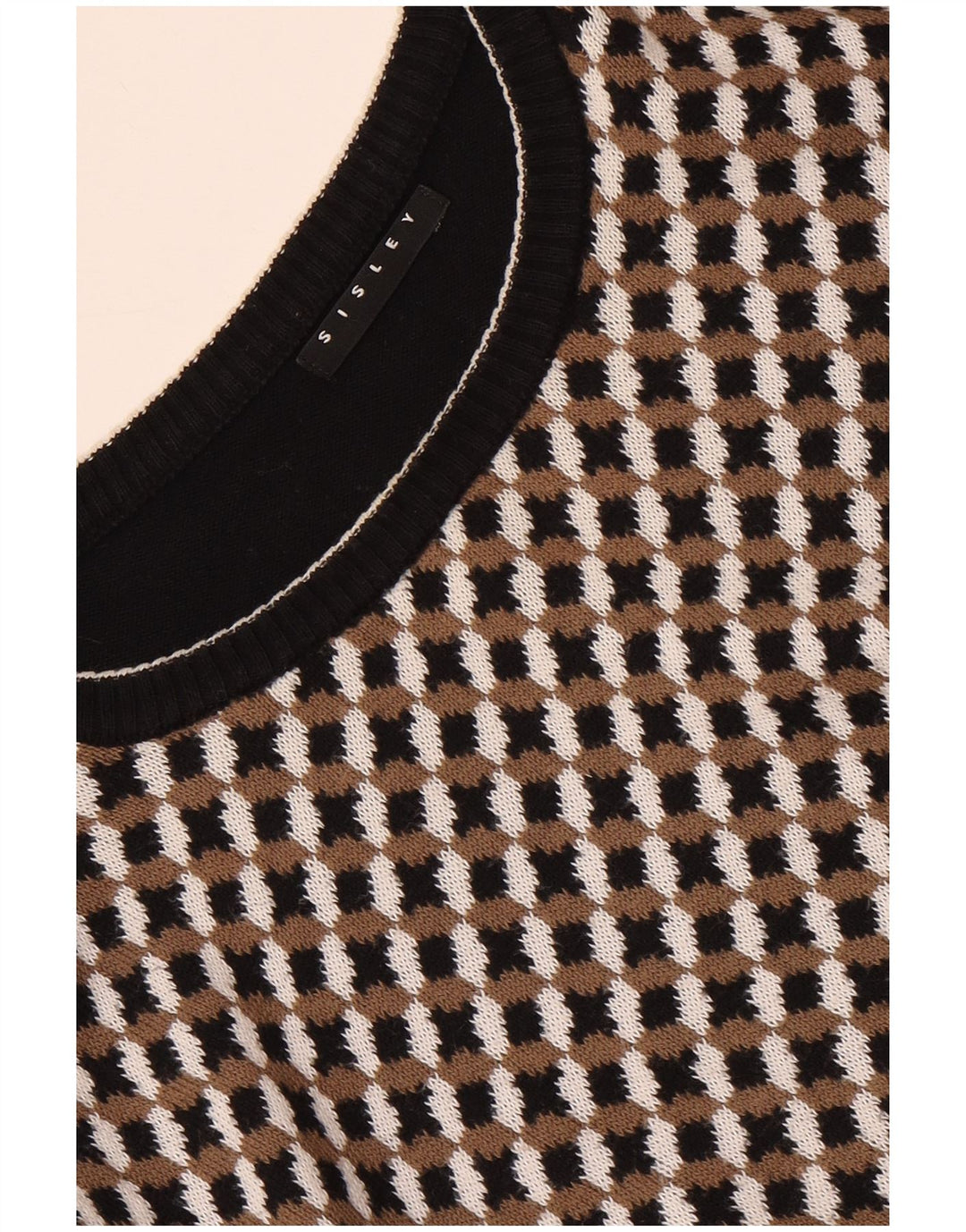 SISLEY Herre sweater med rund hals, stor sort ternet