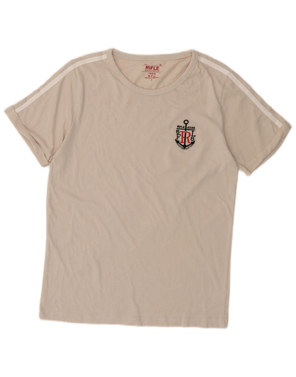 RIFLE Dame T-Shirt Top UK 14 Large Off White Bomuld