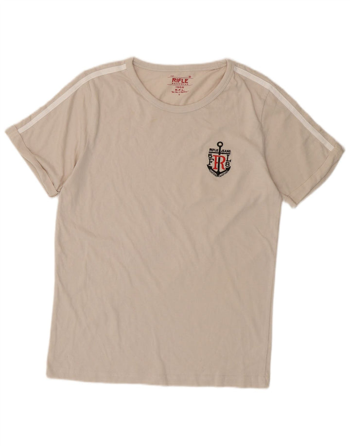 RIFLE Dame T-Shirt Top UK 14 Large Off White Bomuld