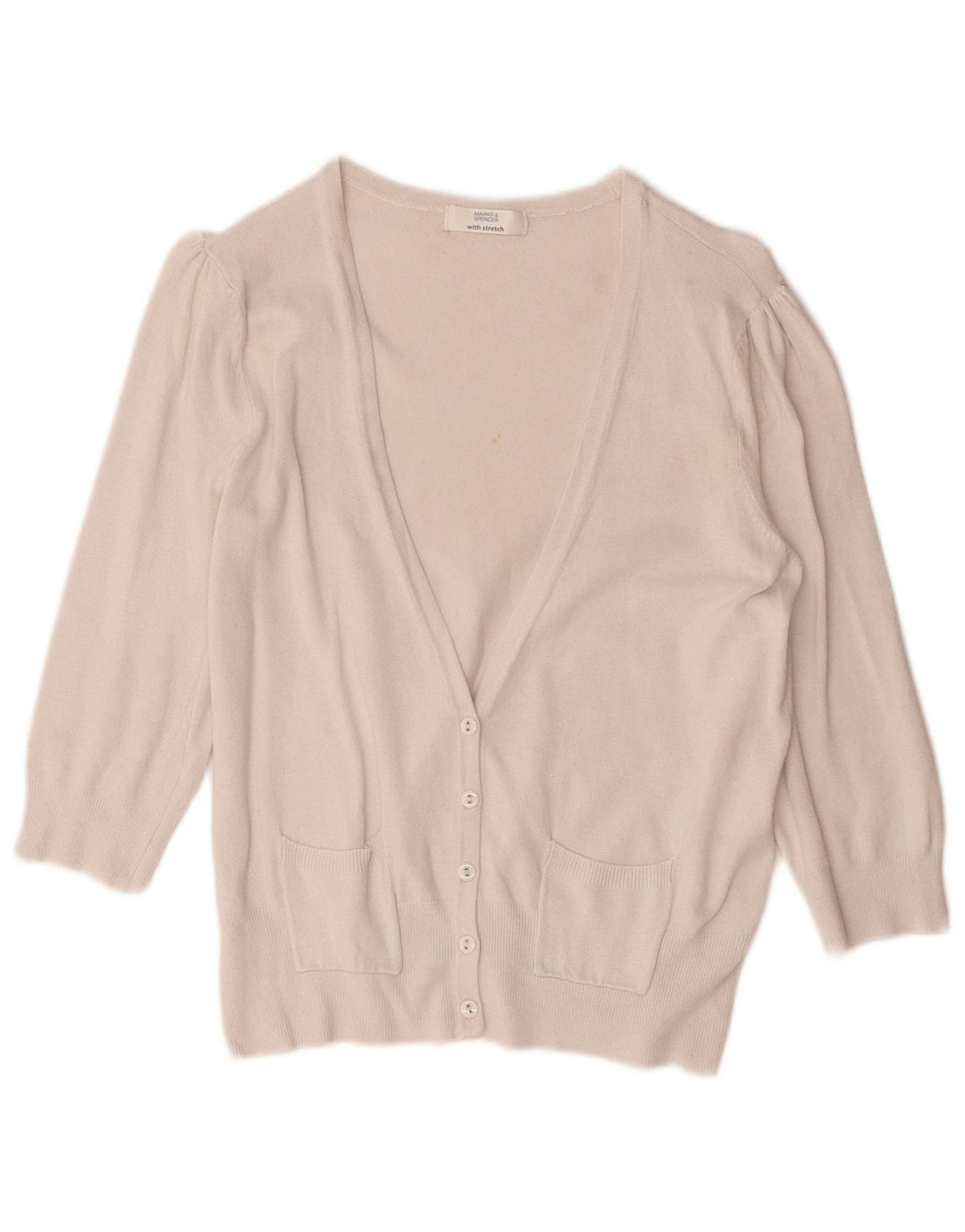 Marks & Spencer dame cardigan sweater med 3/4 ærmer UK 14 Medium Off White