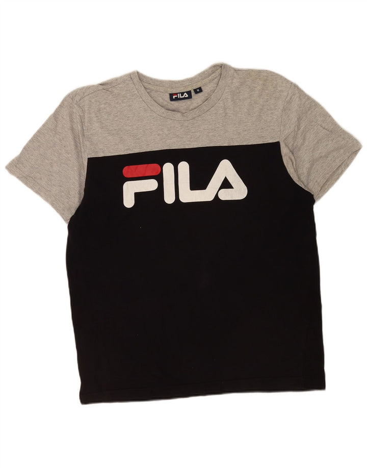 Fila Herre grafisk T-shirt Top Medium Sort Colourblock Bomuld