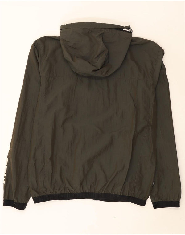 KHUJO Grafisk regnjakke med hætte til mænd UK 42 XL Khaki Colourblock Polyester