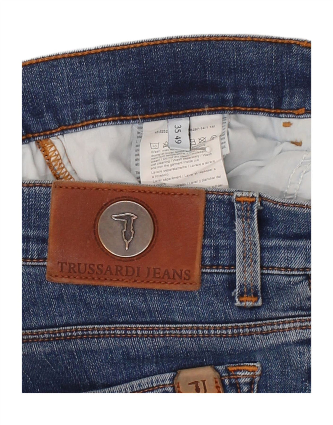 TRUSSARDI Mens Slim Jeans IT 49 Large W35 L29 Blue Polyester Vintage Trussardi and Second-Hand Trussardi from Messina Hembry 