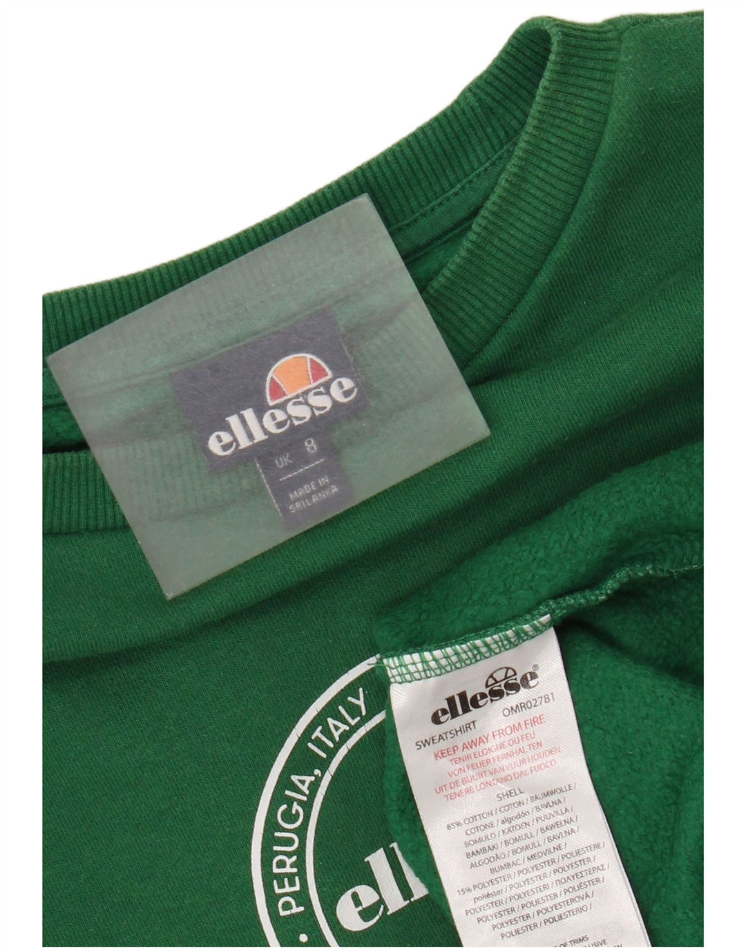 Ellesse Dame Grafisk Oversized Sweatshirt Jumper UK 8 Lille Grøn