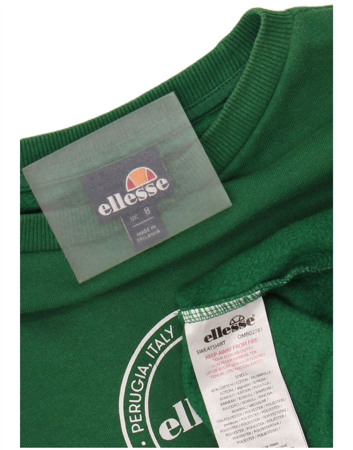 Ellesse Dame Grafisk Oversized Sweatshirt Jumper UK 8 Lille Grøn