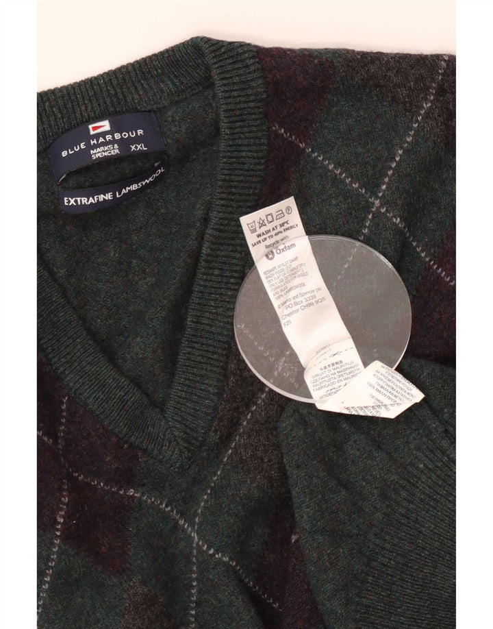 Marks & Spencer Herre Blue Harbor V-hals sweater 2XL Grøn
