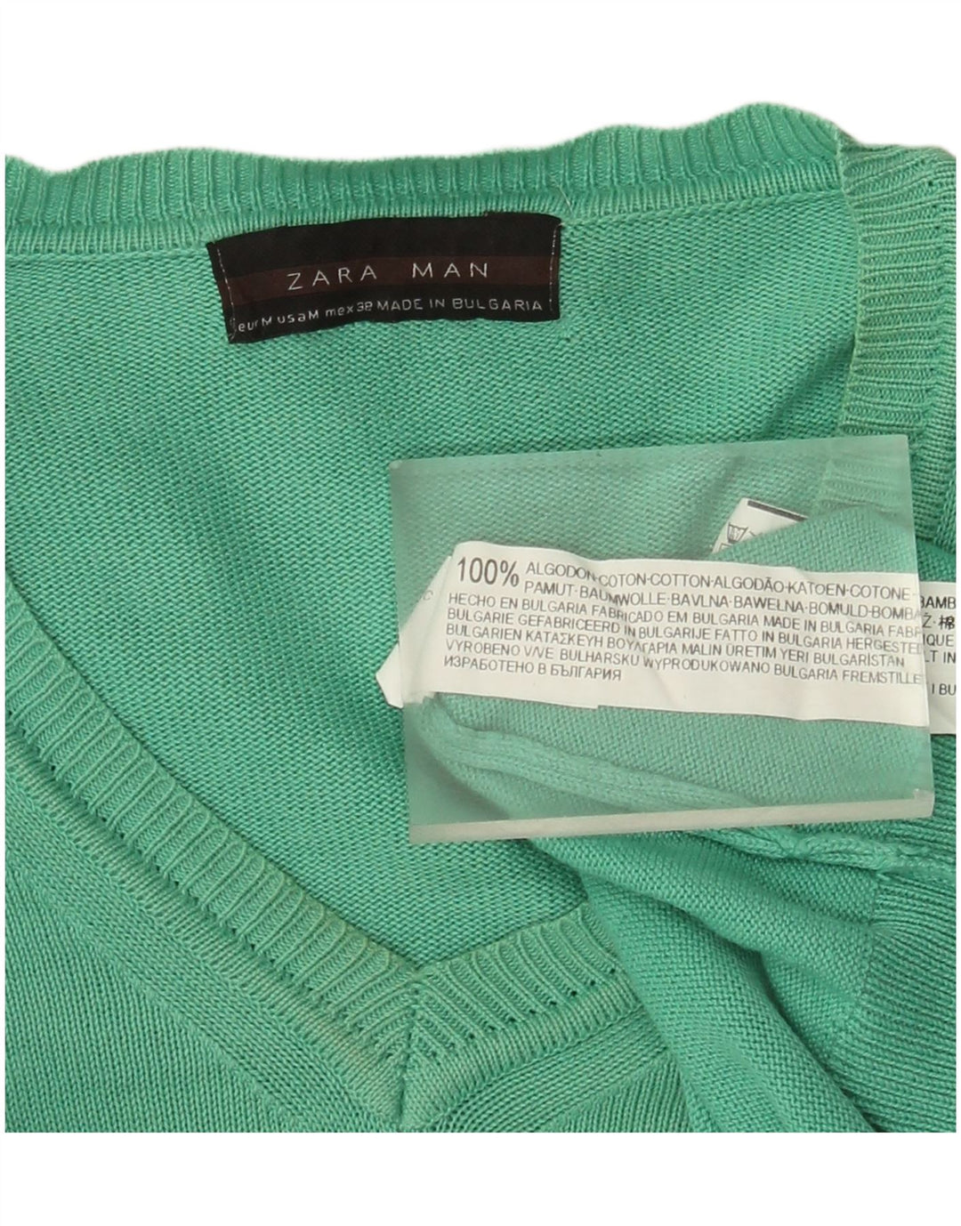 Zara Herre V-hals sweater Medium Grøn Bomuld