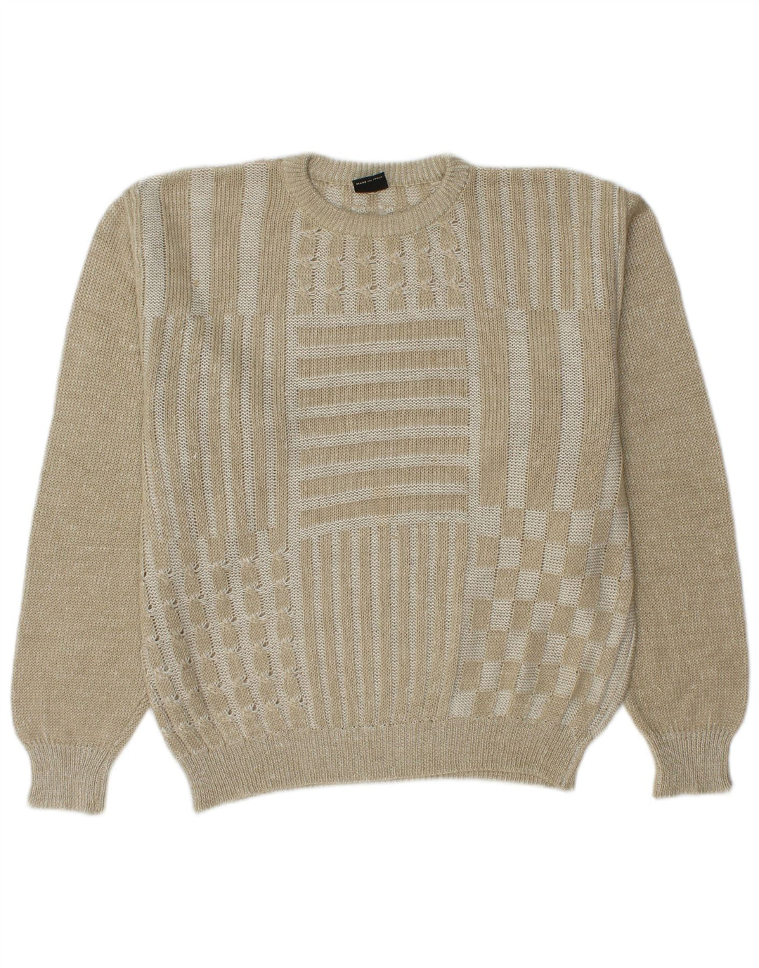 COBRA Herre sweater med rund hals IT 50 Medium Beige Patchwork