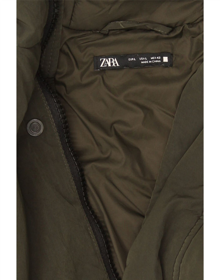 Zara Herre Hooded Padded Coat UK 40 Large Green