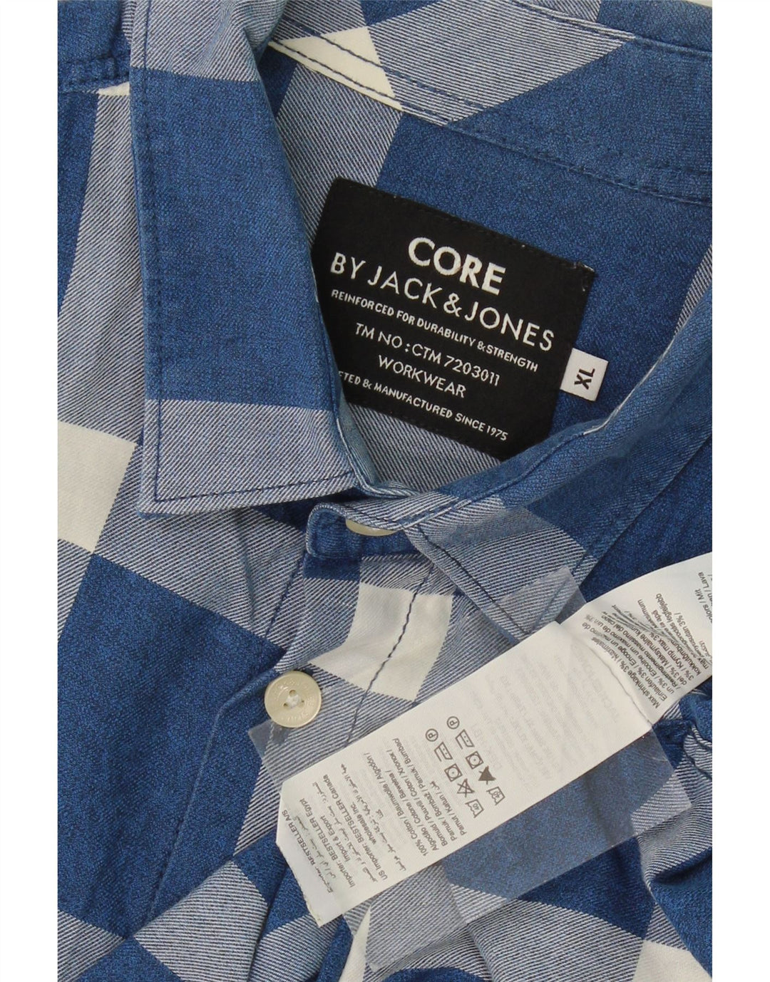 JACK & JONES Mens Short Sleeve Shirt XL Blue Check Cotton