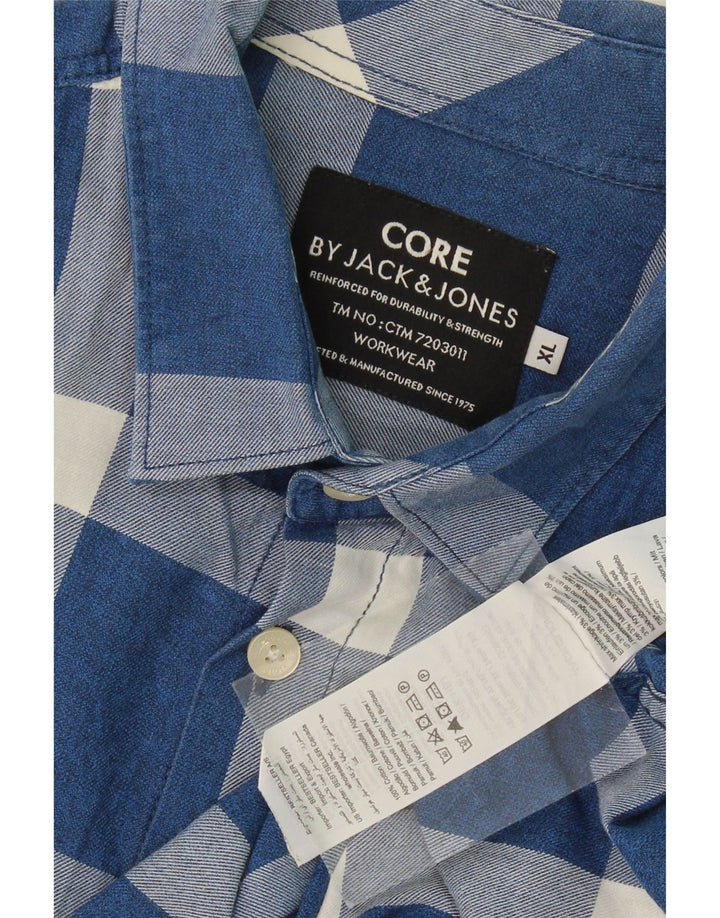 JACK & JONES Mens Short Sleeve Shirt XL Blue Check Cotton