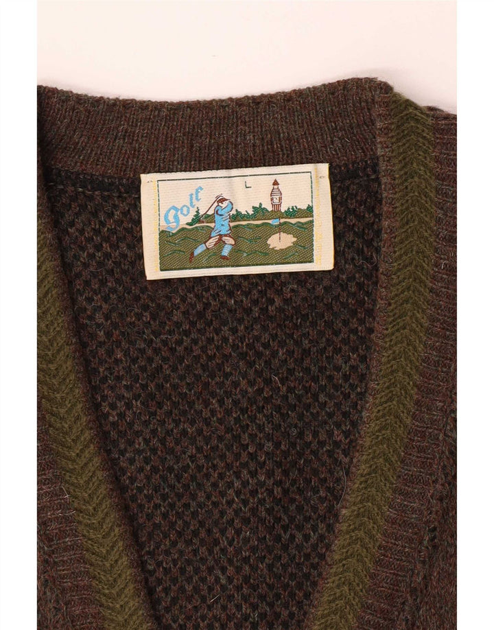 Vintage cardigan sweater til mænd, stor brun flækket