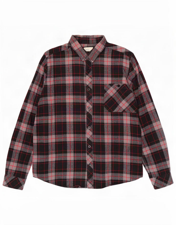 Vintage flannelskjorte til mænd XL sort ternet bomuld