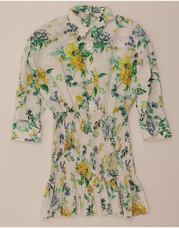 ZARA skjortekjole med 3/4 ærmer til kvinder UK 10 Small White Floral