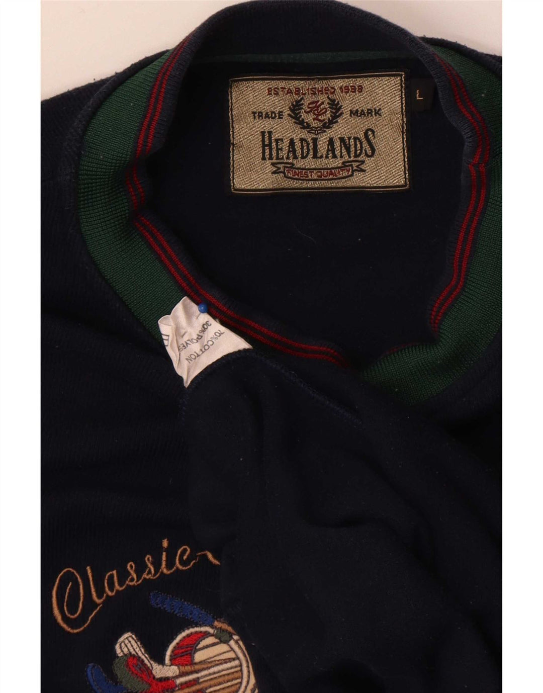 Vintage Herre grafisk Regular Fit Sweatshirt Jumper Stor marineblå bomuld