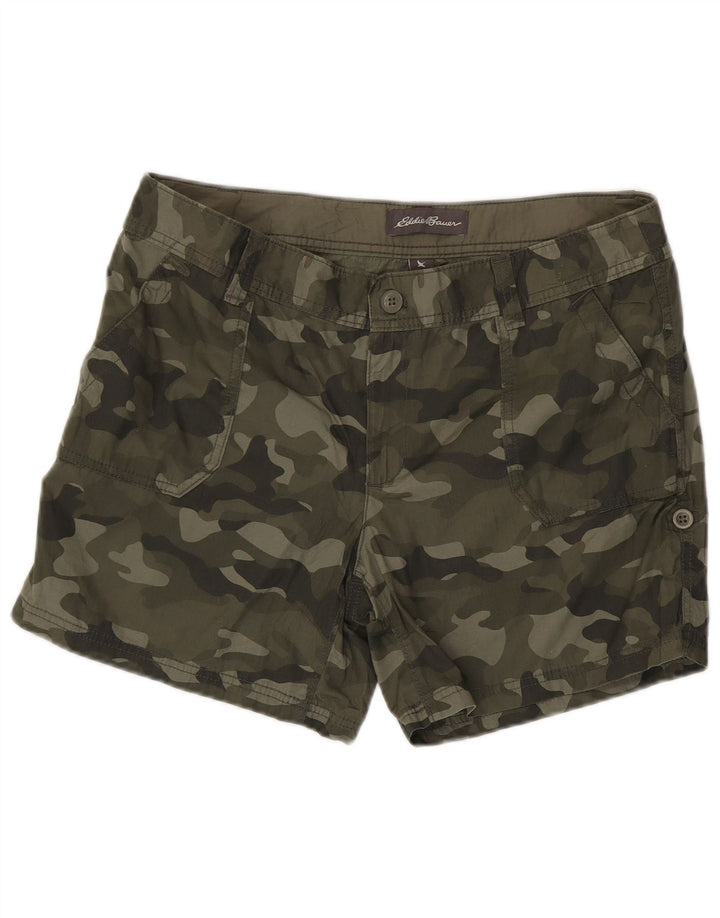 EDDIE BAUER Chino-shorts til kvinder US 12 Large W36 Khaki Camouflage Bomuld