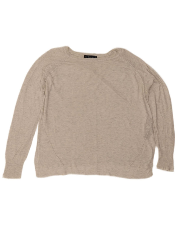 Zara Dame Boat Neck Jumper Sweater UK 16 Large Grey Flecked Viscose