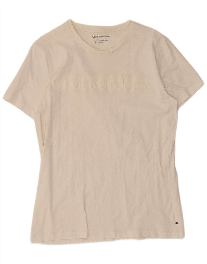 Calvin Klein Jeans Herre Grafisk T-Shirt Top Stor Hvid