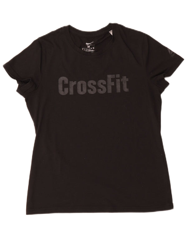 Reebok Womens Cross Fit Grafisk T-shirt Top UK 12/14 Medium Black Polyester