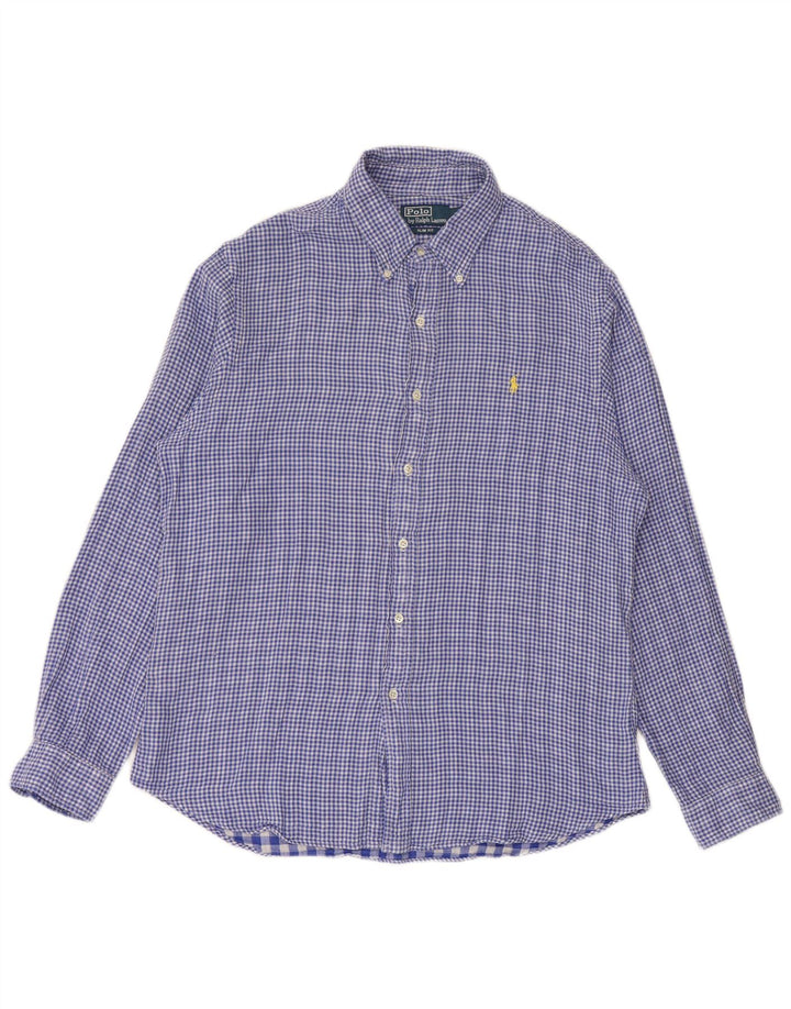 POLO RALPH LAUREN Herre Slim Fit skjorte XL Blå Gingham Bomuld