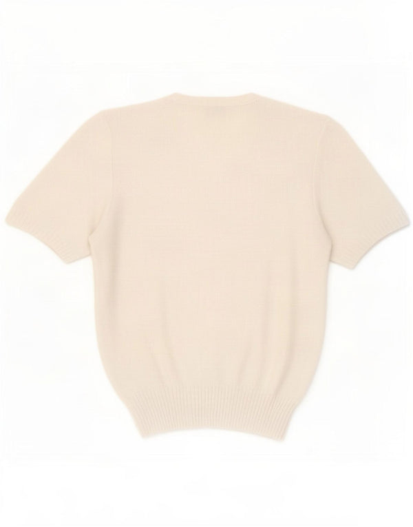 Vintage Womens Short Sleeve V-Neck Jumper Sweater UK 14 Medium White