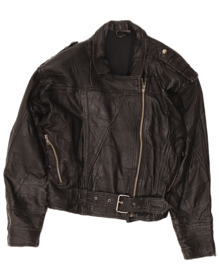 Vintage dame biker læderjakke IT 42 Medium sort læder