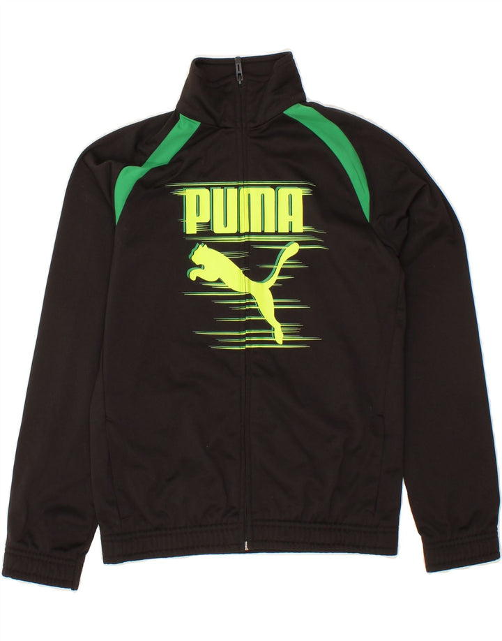 PUMA Boys Graphic Tracksuit Top Jacket 11-12 Years Large Black Polyester Vintage Puma and Second-Hand Puma from Messina Hembry 