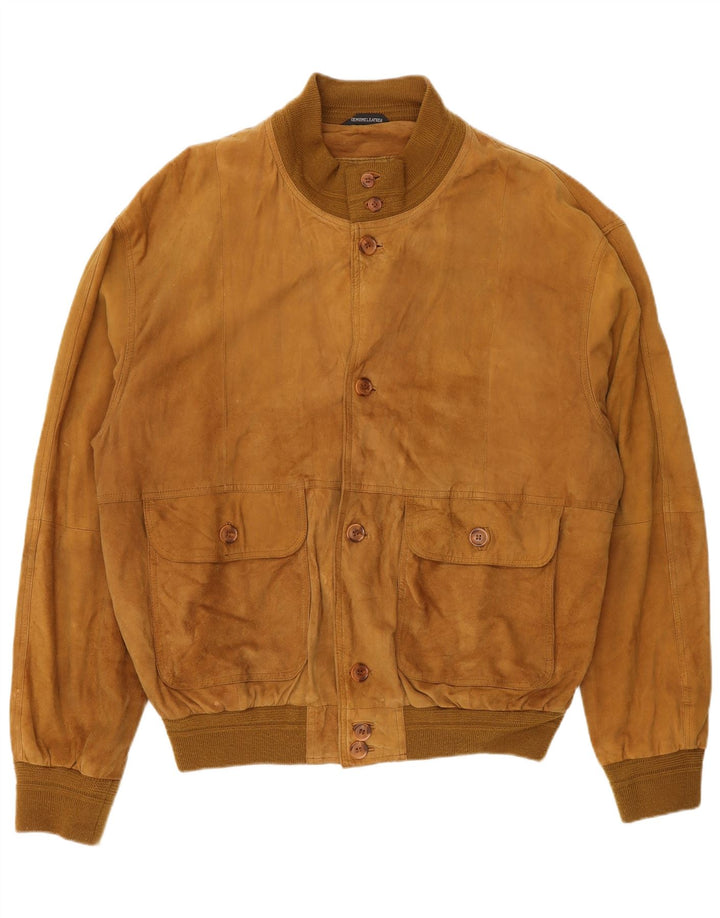 Vintage herre ruskind bomberjakke IT 54 2XL beige læder