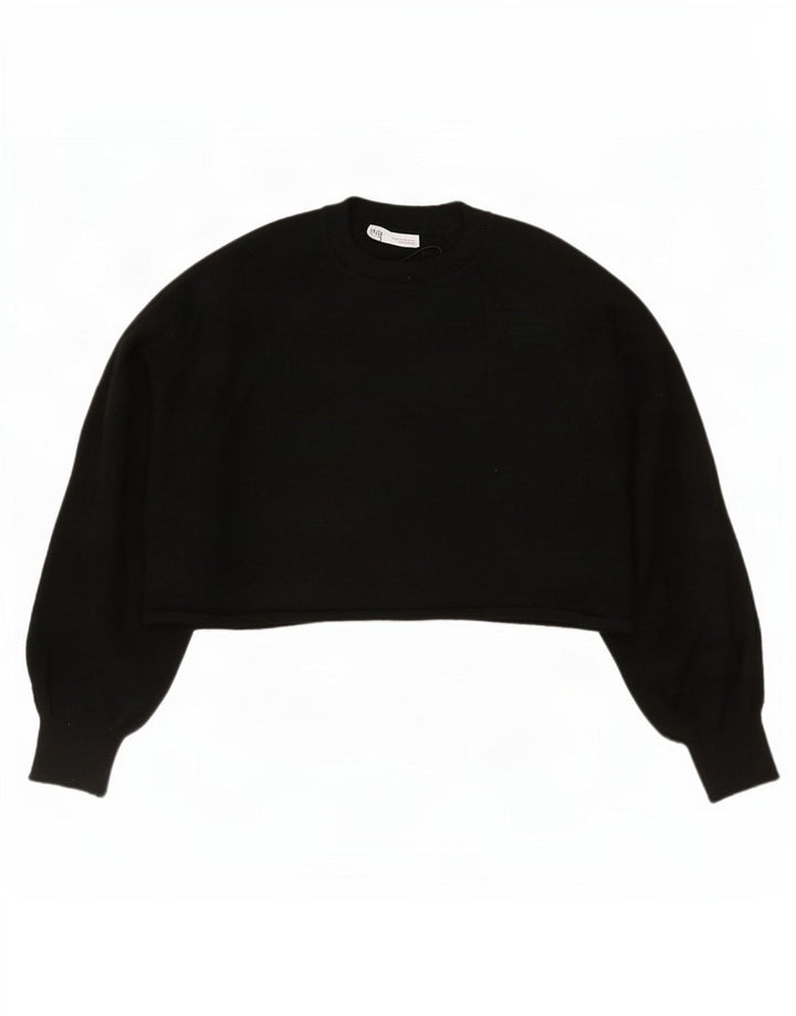Zara Womens Crop Oversized bluse Top UK 14 Medium Black