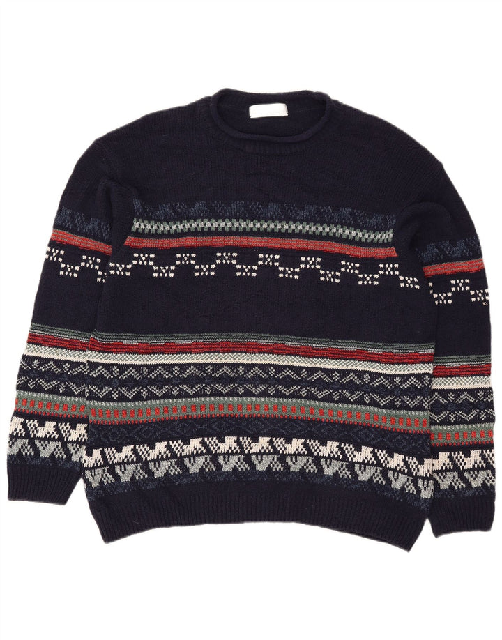 Marks & Spencer Herre sweater med rund hals, stor marineblå Fair Isle