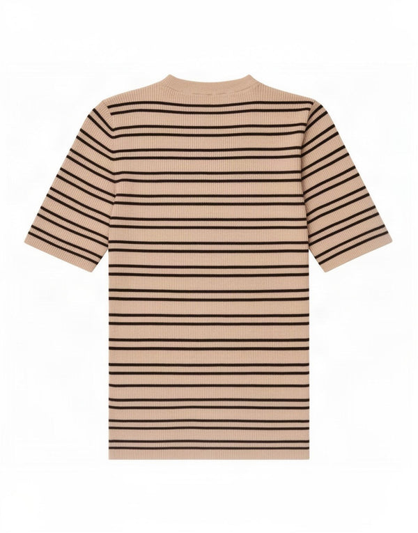 Marks & Spencer T-shirt top til kvinder UK 14 Stor beige stribet viskose
