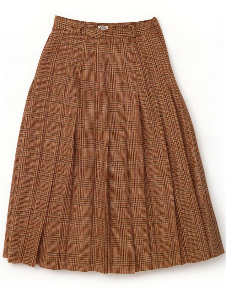 Libra Womens plisseret nederdel UK 12 Medium W28 Brown Houndstooth Wool