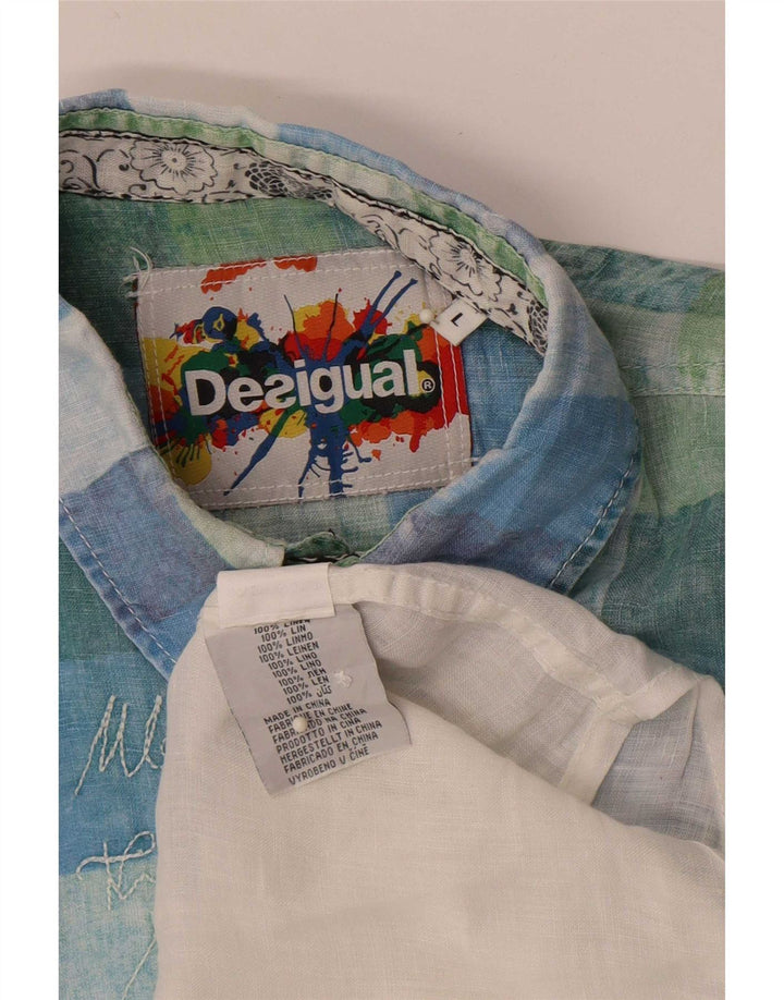 Desigual Herre grafisk kortærmet skjorte Stor hvid ternet linned