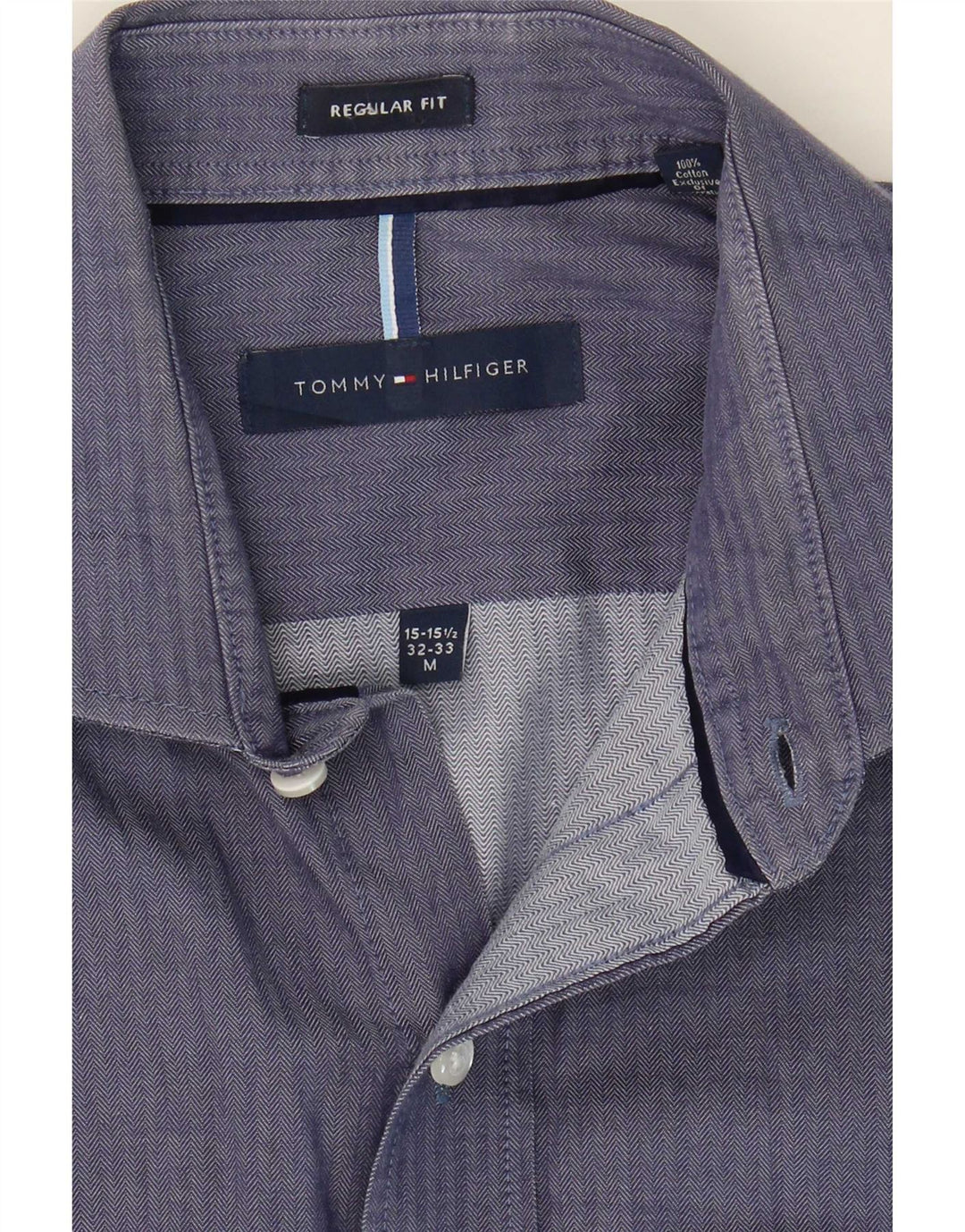 Tommy Hilfiger Herreskjorte Størrelse 15 1/2 Medium Navy Blue Herringbone