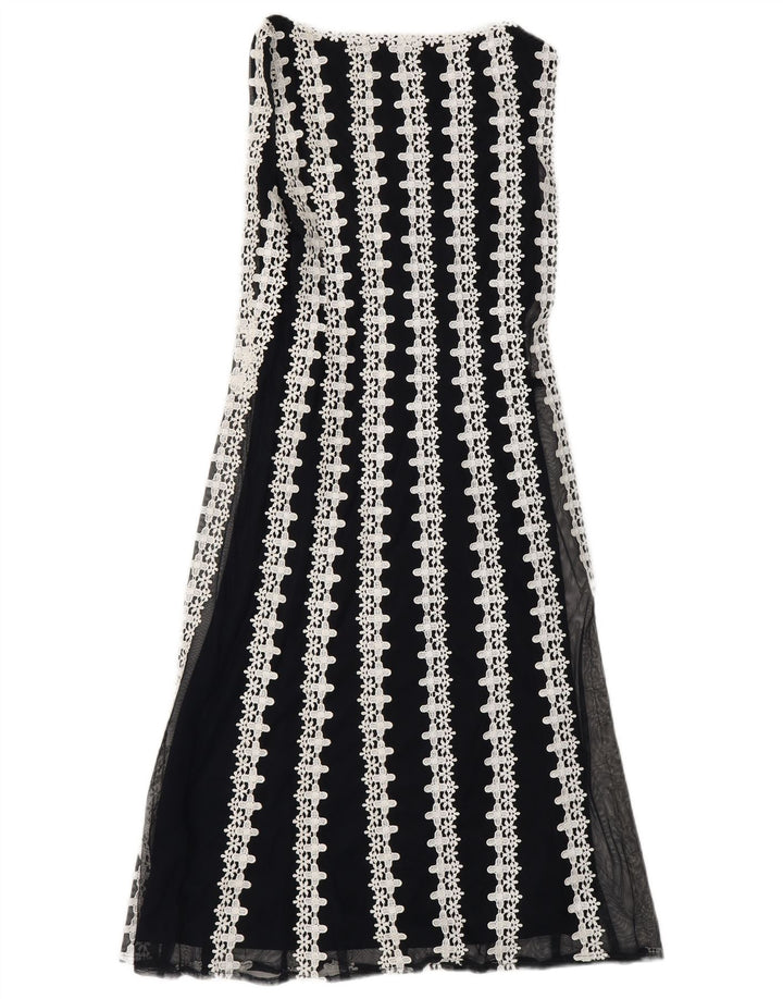 FASE otte Dame ærmeløs Maxikjole UK 10 Small Navy Blue Floral