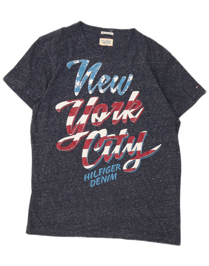 Tommy Hilfiger Herre grafisk T-shirt Top Medium Marineblå Flecked Polyester