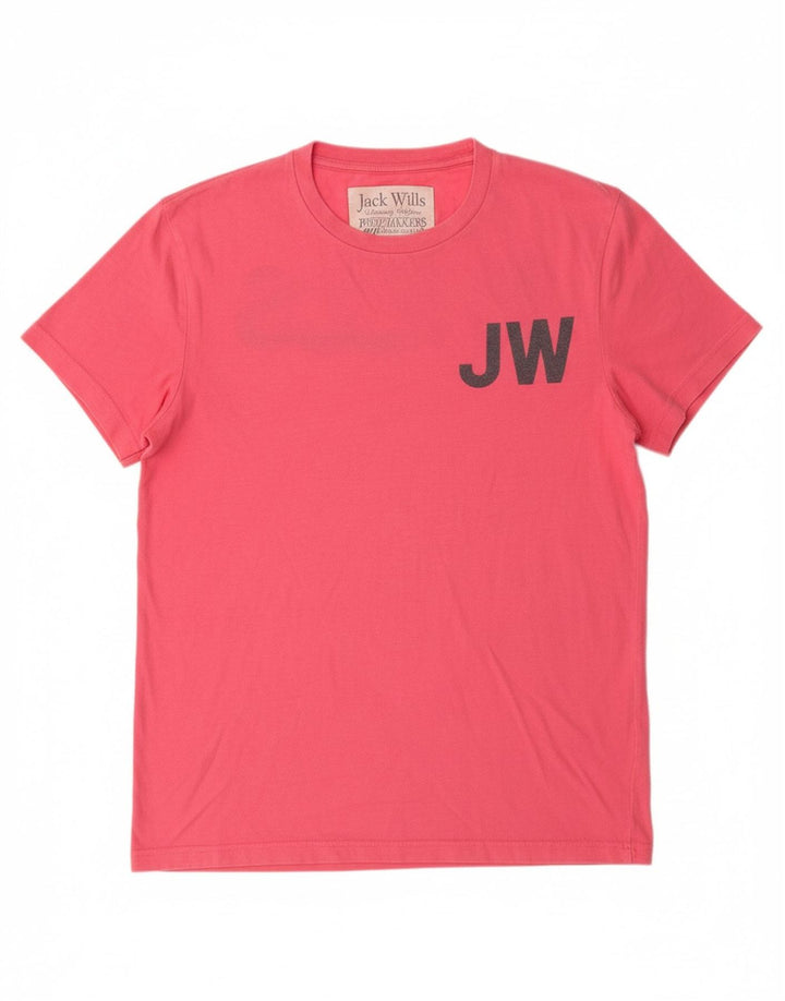 JACK WILLS Mens Graphic T-Shirt Top Medium Pink Cotton