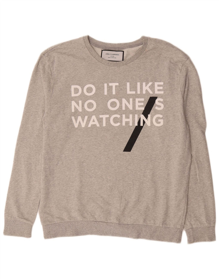 Zara Herre Grafisk Sweatshirt Jumper XL Grå Bomuld