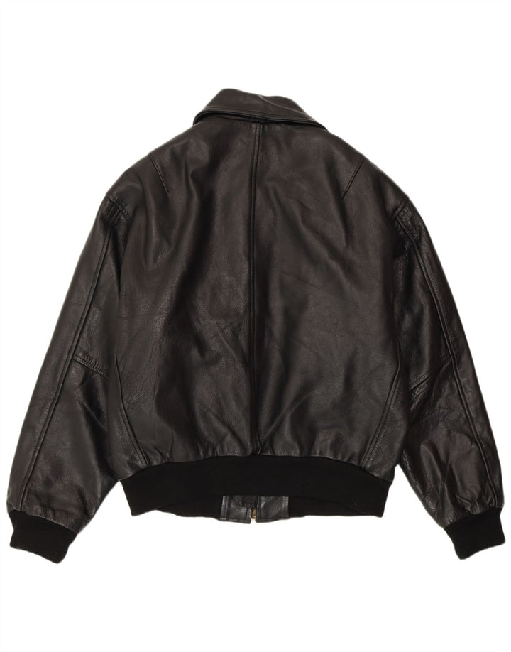 VINTAGE Herre Læderjakke UK 40 Stor Sort Læder