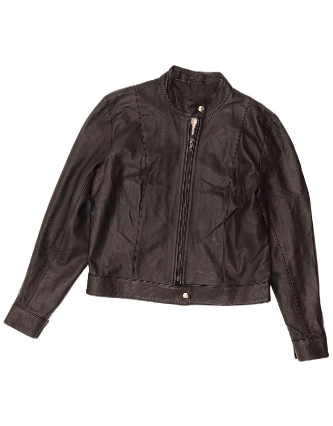 Vintage Dame Crop Læder Racer Jacket UK 16 Stor sort læder