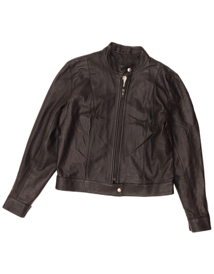 Vintage Dame Crop Læder Racer Jacket UK 16 Stor sort læder