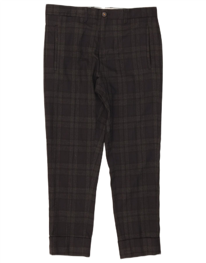 Zara Herre Slim Cropped Trousers EU 38 Small W30 L25 Grå ternet polyester