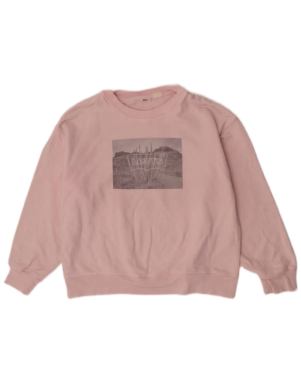 Levi's Dame Grafisk Loose Fit Sweatshirt Jumper UK 14 Stor Pink Bomuld