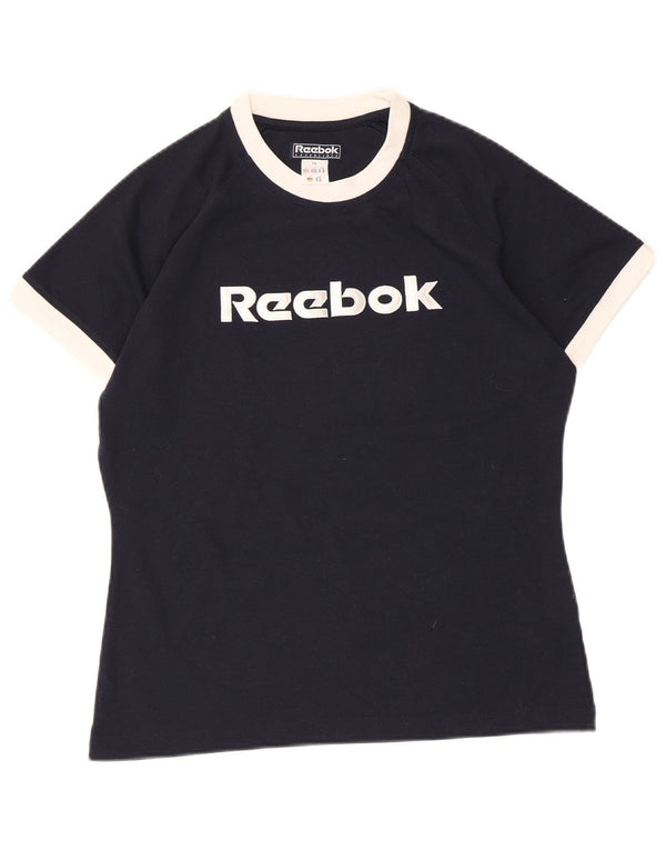 Reebok Grafisk T-Shirt Top UK 14 Medium Navy Blue Colourblock