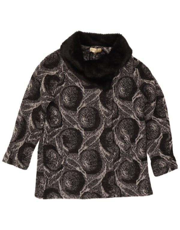 Edina Ronay Dame Cardigan Sweater UK 20 2XL Grå Geometrisk Uld