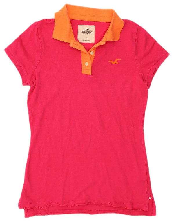 Hollister Rugby Polo Shirt til kvinder UK 10 Small Pink Colourblock Bomuld
