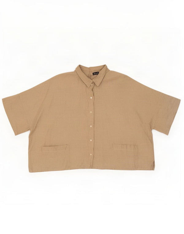 Vintage Dame Crop Shirt Bluse UK 22 3XL Beige Bomuld