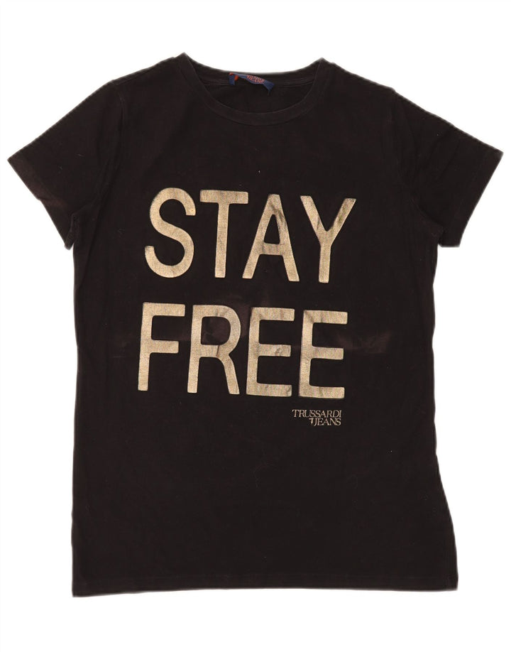 Trussardi Jeans Dame Grafisk T-Shirt Top UK 14 Medium Sort