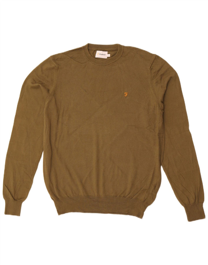 Farah Herre Crew Neck Jumper Sweater Stor Khaki Bomuld