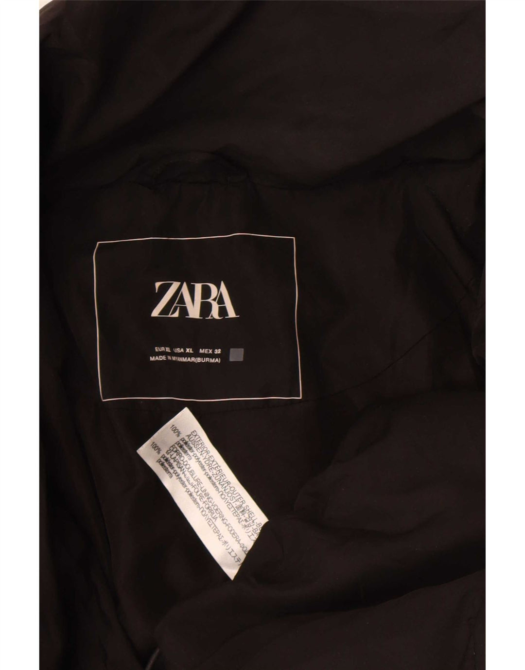 Zara Womens Oversized Crop Polstret Jakke UK 18 XL Sort Polyester